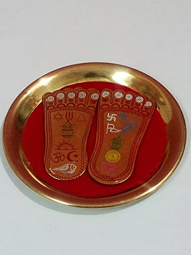 Brass Shree MA LAXMI CHARAN PADUKA (3.4 INCHES) ON A Plate for Prosperity